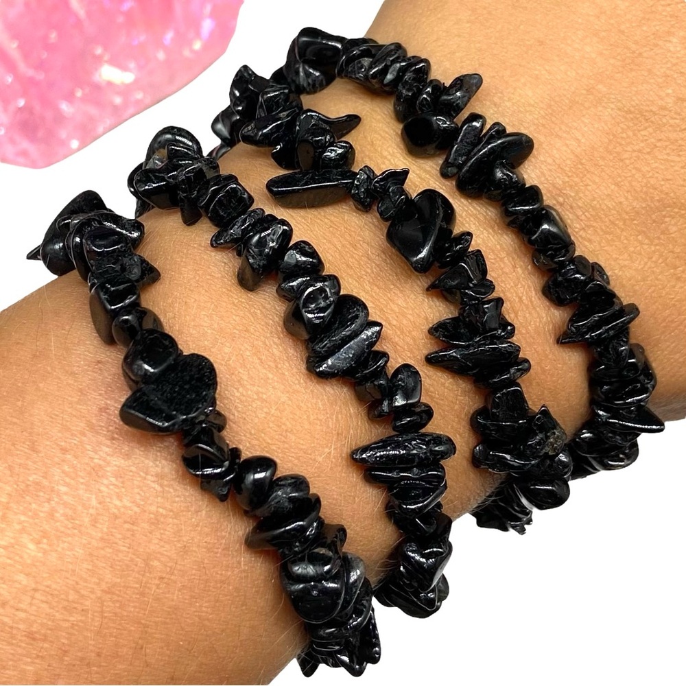 RESERVED BUNDLE OF 4 - Tourmaline Gemstone Chips Beaded Stretch Bracelet